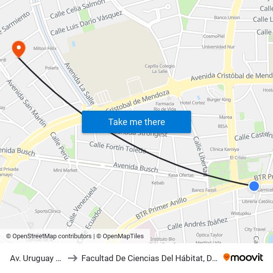 Av. Uruguay Y Beni to Facultad De Ciencias Del Hábitat, Diseño Y Arte map