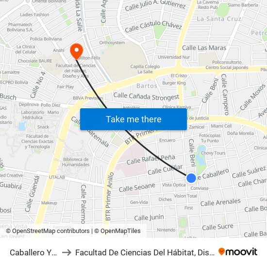 Caballero Y Beni to Facultad De Ciencias Del Hábitat, Diseño Y Arte map