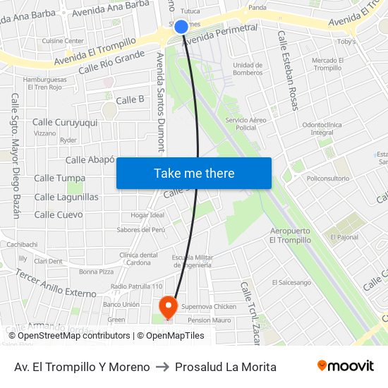 Av. El Trompillo Y Moreno to Prosalud La Morita map