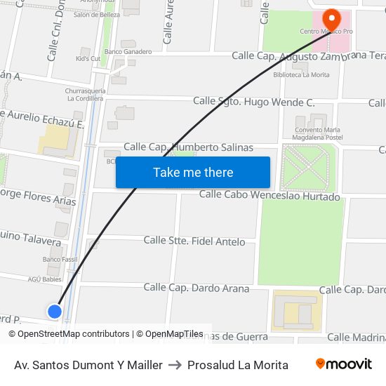 Av. Santos Dumont Y Mailler to Prosalud La Morita map