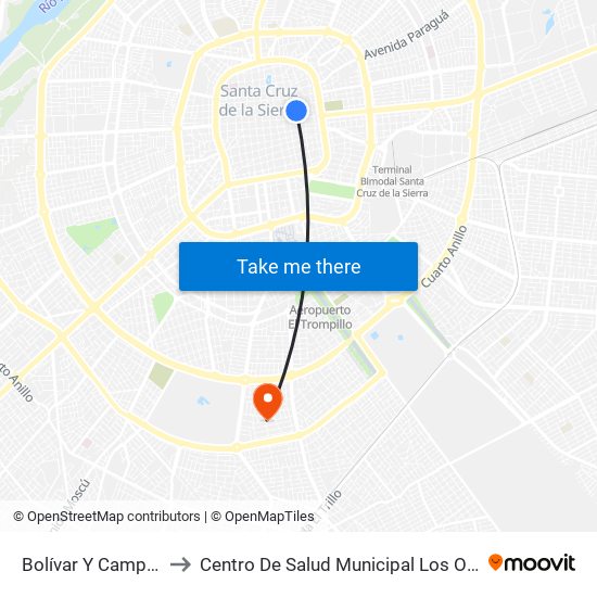 Bolívar Y Campero to Centro De Salud Municipal Los Olivos map