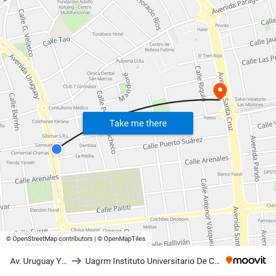 Av. Uruguay Y Av. Charcas to Uagrm Instituto Universitario De Capacitación Popular (Icap) map