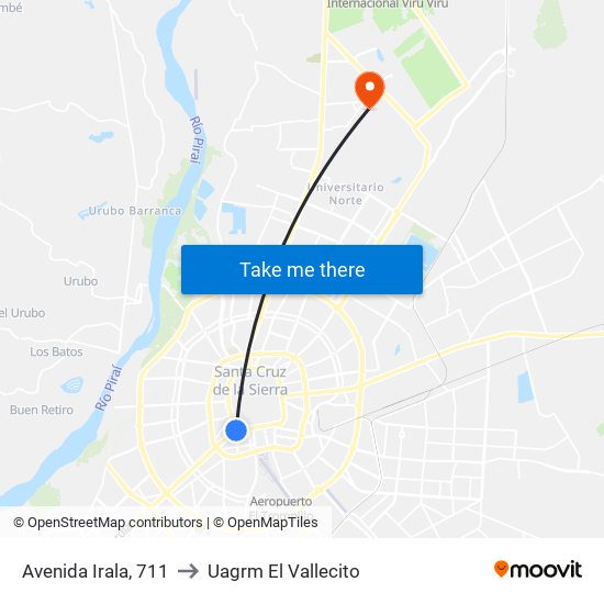 Avenida Irala, 711 to Uagrm El Vallecito map