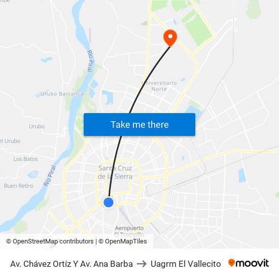 Av. Chávez Ortíz Y Av. Ana Barba to Uagrm El Vallecito map