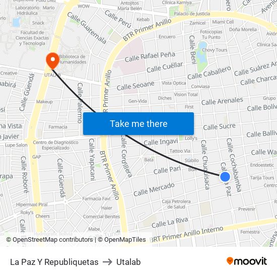 La Paz Y Republiquetas to Utalab map