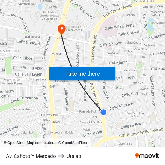 Av. Cañoto Y Mercado to Utalab map