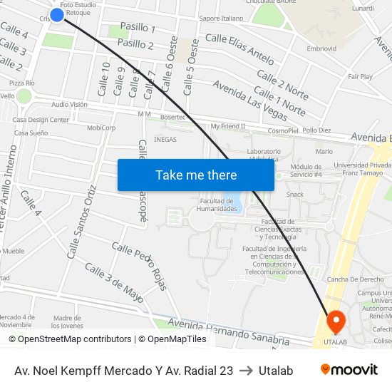 Av. Noel Kempff Mercado Y Av. Radial 23 to Utalab map