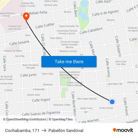 Cochabamba, 171 to Pabellón Sandóval map