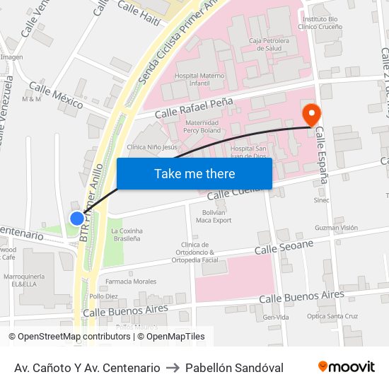 Av. Cañoto Y Av. Centenario to Pabellón Sandóval map