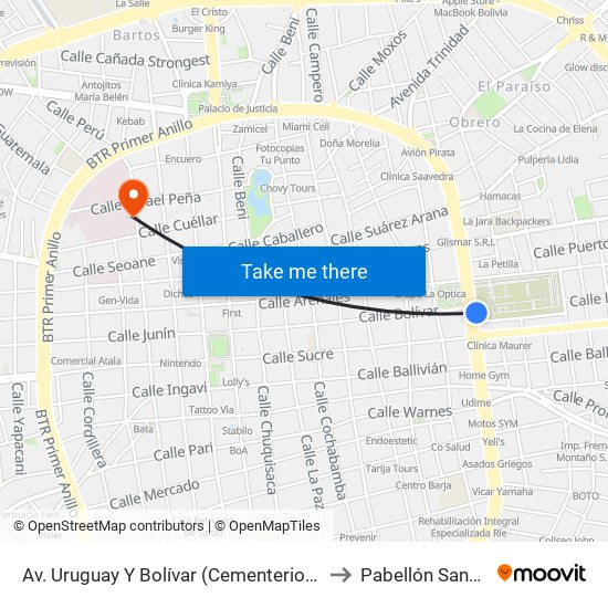 Av. Uruguay Y Bolívar (Cementerio General) to Pabellón Sandóval map