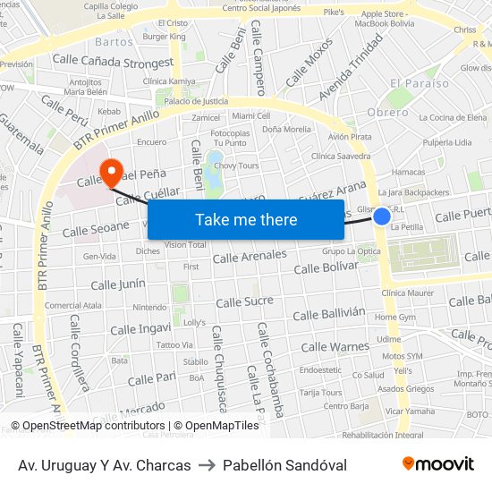 Av. Uruguay Y Av. Charcas to Pabellón Sandóval map