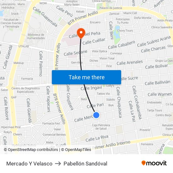 Mercado Y Velasco to Pabellón Sandóval map