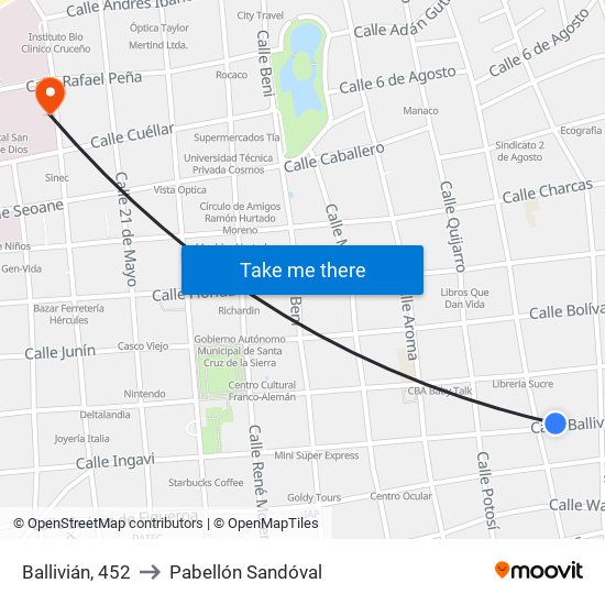 Ballivián, 452 to Pabellón Sandóval map