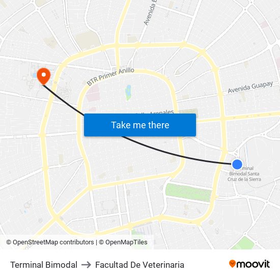 Terminal Bimodal to Facultad De Veterinaria map