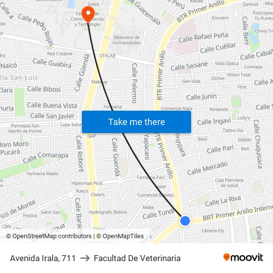 Avenida Irala, 711 to Facultad De Veterinaria map