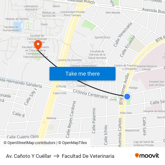 Av. Cañoto Y Cuéllar to Facultad De Veterinaria map