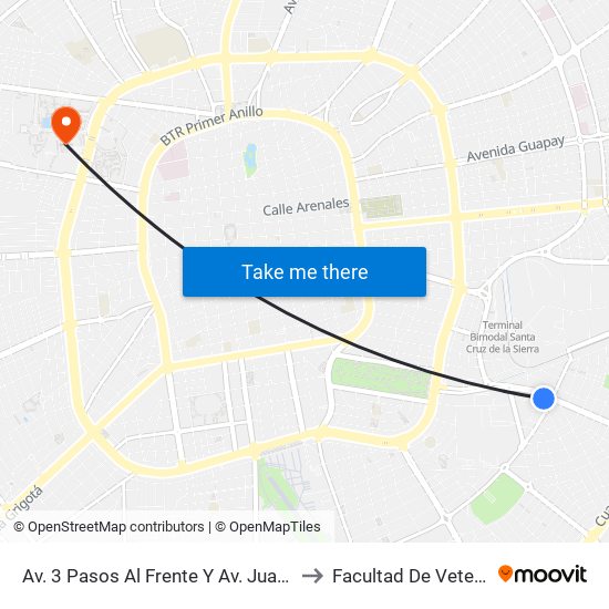 Av. 3 Pasos Al Frente Y Av. Juan Pablo II to Facultad De Veterinaria map