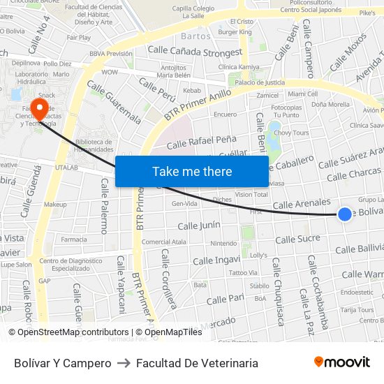 Bolívar Y Campero to Facultad De Veterinaria map