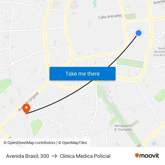 Avenida Brasil, 300 to Clinica Medica Policial map