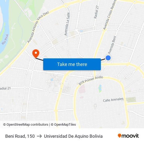 Beni Road, 150 to Universidad De Aquino Bolivia map