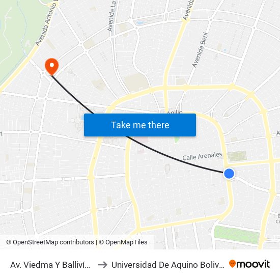 Av. Viedma Y Ballivían to Universidad De Aquino Bolivia map