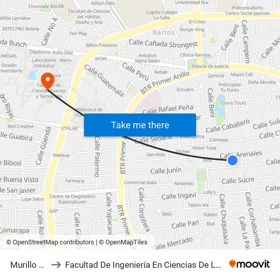 Murillo Y Arenales to Facultad De Ingeniería En Ciencias De La Computación Y Telecomunicaciones map