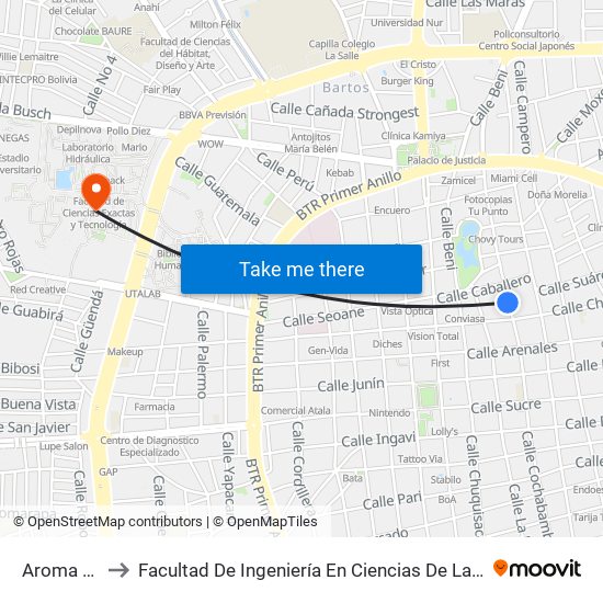 Aroma Y Charcas to Facultad De Ingeniería En Ciencias De La Computación Y Telecomunicaciones map