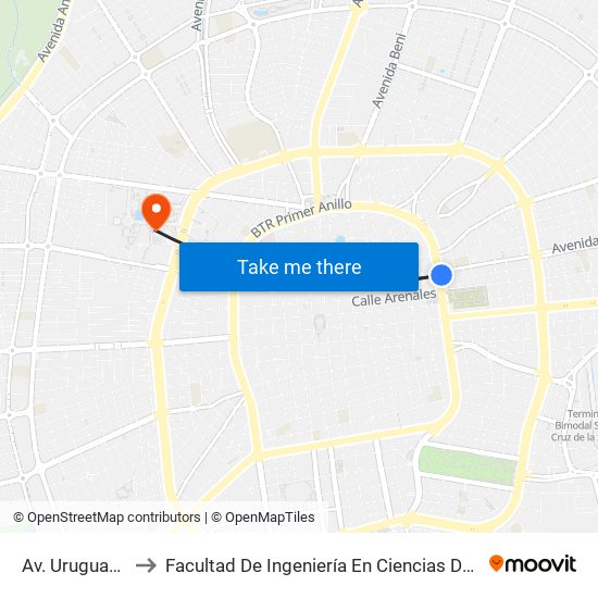 Av. Uruguay Y Av. Charcas to Facultad De Ingeniería En Ciencias De La Computación Y Telecomunicaciones map