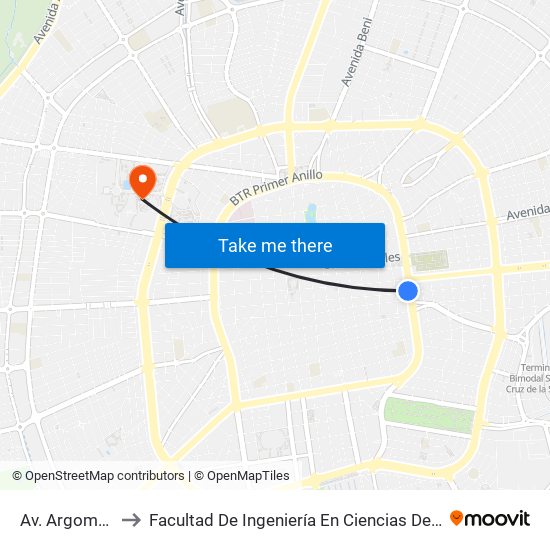 Av. Argomosa Y Ballivián to Facultad De Ingeniería En Ciencias De La Computación Y Telecomunicaciones map