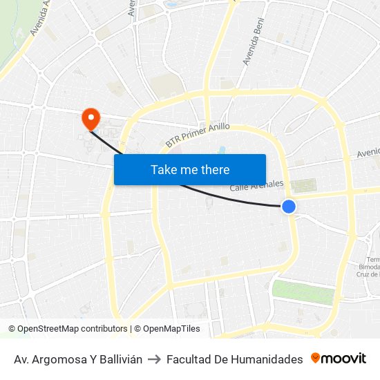 Av. Argomosa Y Ballivián to Facultad De Humanidades map