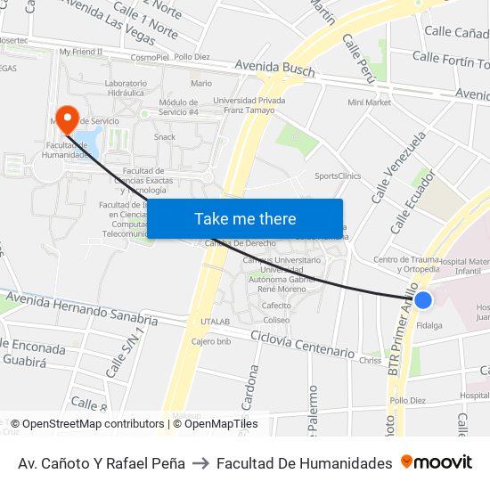 Av. Cañoto Y Rafael Peña to Facultad De Humanidades map