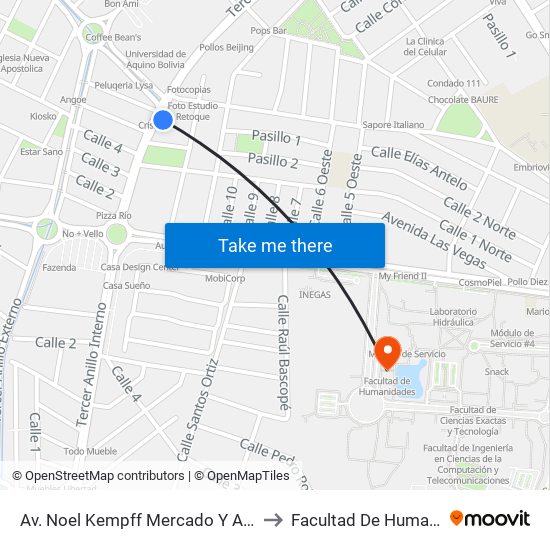 Av. Noel Kempff Mercado Y Av. Radial 23 to Facultad De Humanidades map