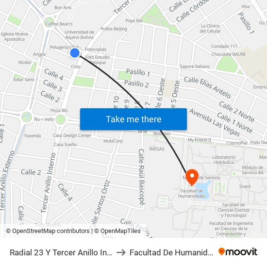 Radial 23 Y Tercer Anillo Interno to Facultad De Humanidades map