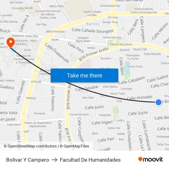 Bolívar Y Campero to Facultad De Humanidades map