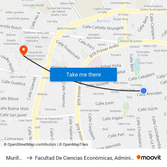 Murillo, 230 to Facultad De Ciencias Económicas, Administrativas Y Financieras map