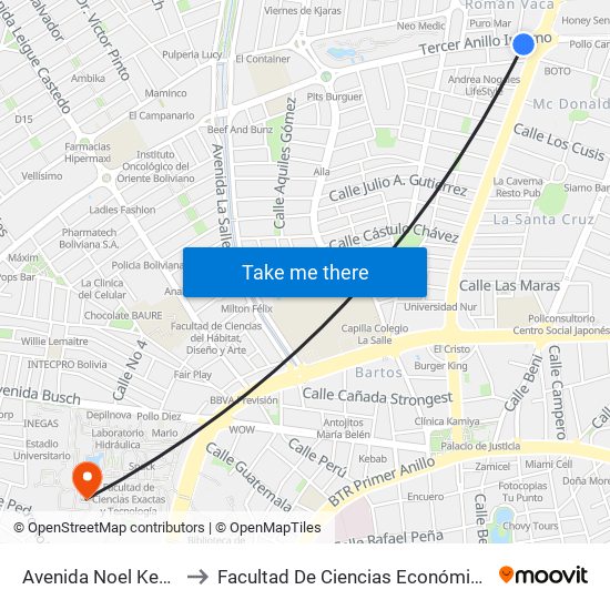 Avenida Noel Kempff Mercado, 1251 to Facultad De Ciencias Económicas, Administrativas Y Financieras map