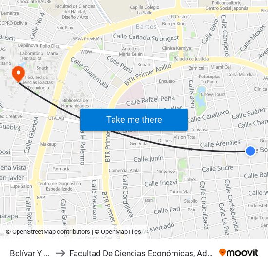 Bolívar Y Campero to Facultad De Ciencias Económicas, Administrativas Y Financieras map