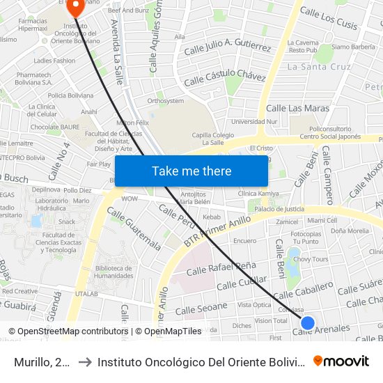 Murillo, 230 to Instituto Oncológico Del Oriente Boliviano map