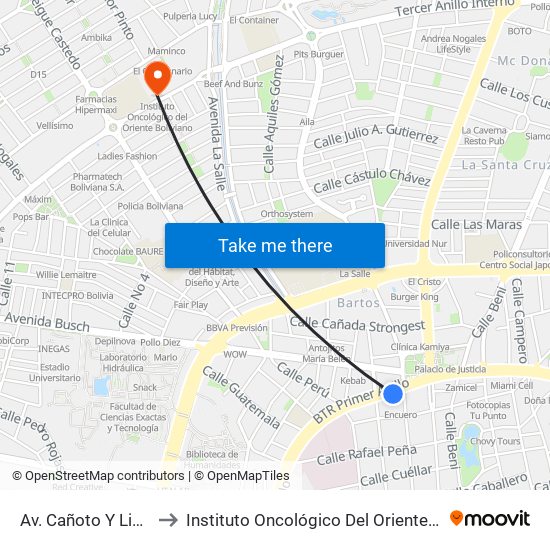 Av. Cañoto Y Libertad to Instituto Oncológico Del Oriente Boliviano map