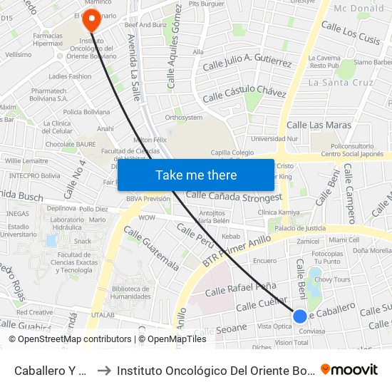 Caballero Y Beni to Instituto Oncológico Del Oriente Boliviano map
