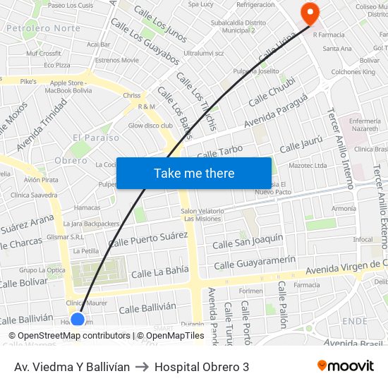 Av. Viedma Y Ballivían to Hospital Obrero 3 map