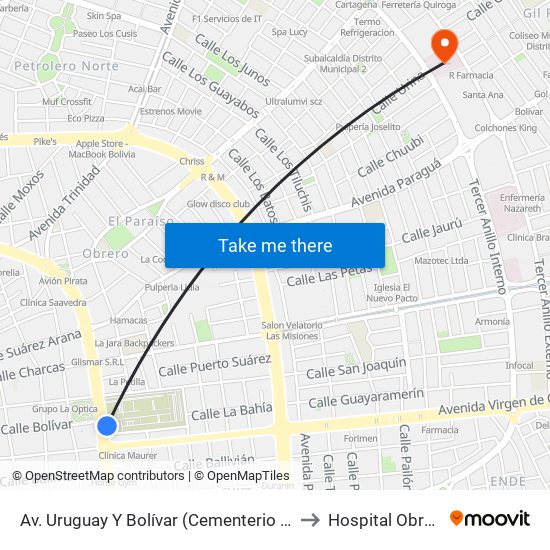Av. Uruguay Y Bolívar (Cementerio General) to Hospital Obrero 3 map