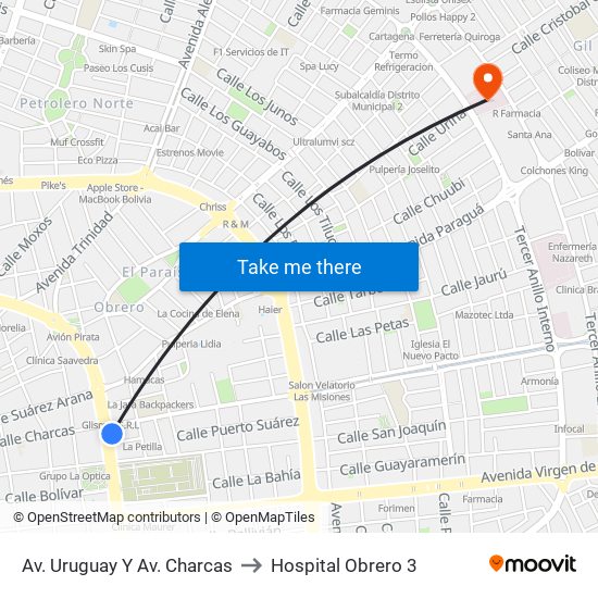 Av. Uruguay Y Av. Charcas to Hospital Obrero 3 map
