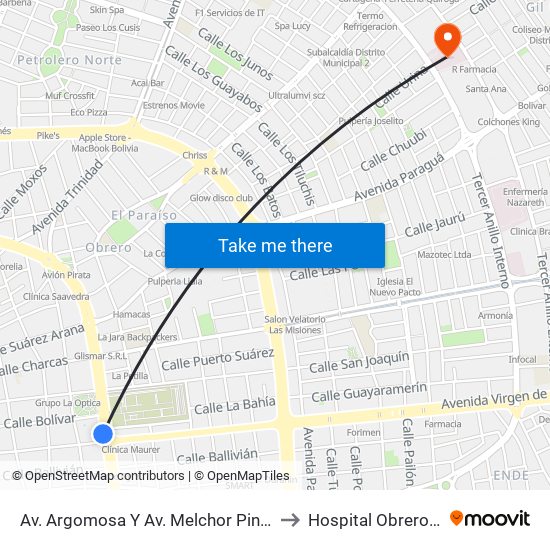 Av. Argomosa Y Av. Melchor Pinto to Hospital Obrero 3 map