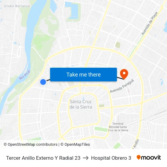 Tercer Anillo Externo Y Radial 23 to Hospital Obrero 3 map