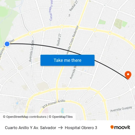 Cuarto Anillo Y Av. Salvador to Hospital Obrero 3 map