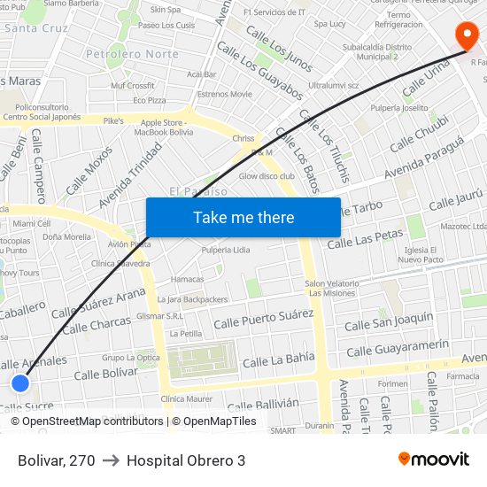 Bolivar, 270 to Hospital Obrero 3 map