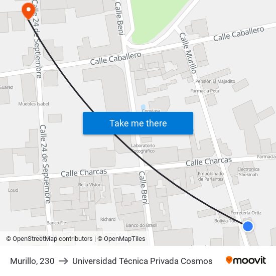 Murillo, 230 to Universidad Técnica Privada Cosmos map