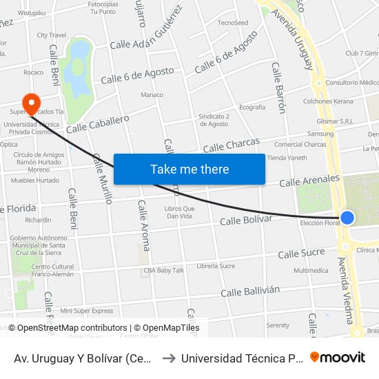 Av. Uruguay Y Bolívar (Cementerio General) to Universidad Técnica Privada Cosmos map