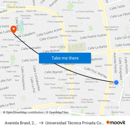 Avenida Brasil, 2041 to Universidad Técnica Privada Cosmos map